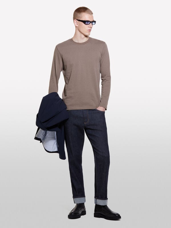 T-shirt marrom de manga comprida 100% algodão orgânico - t-shirt de manga comprida para homem | Sisley