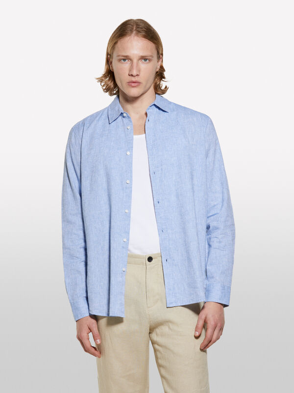 Camisa em mistura de linho azul-claro - camisas regular para homem | Sisley