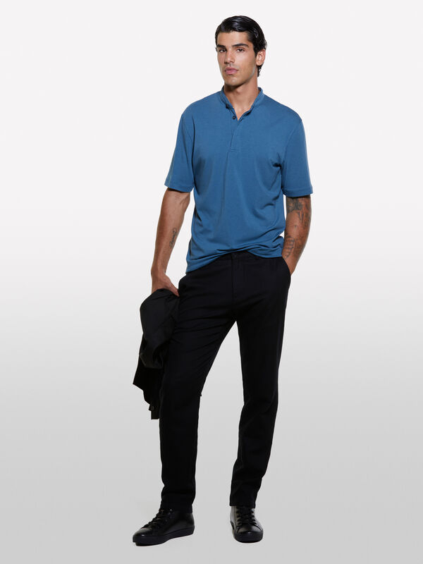 Polo azul com gola guru - polos para homem | Sisley