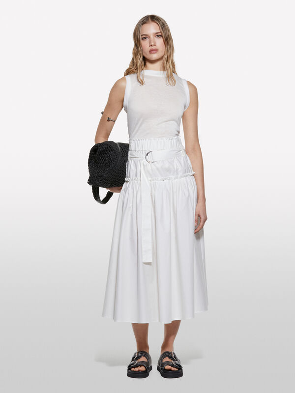 Saia evasé branca com cinto - saias midi, longuette mulher | Sisley