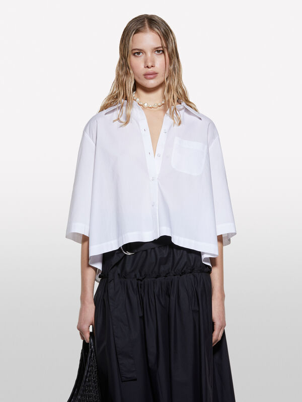Camisa cropped branca com pregas - camisas para mulher | Sisley