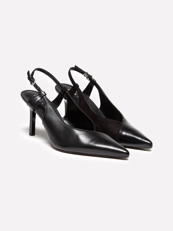 Slingback preto em 100% pele - sapatos com salto mulher | Sisley