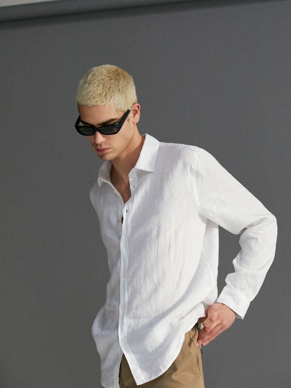 Camisa 100% linho - camisas regular para homem | Sisley