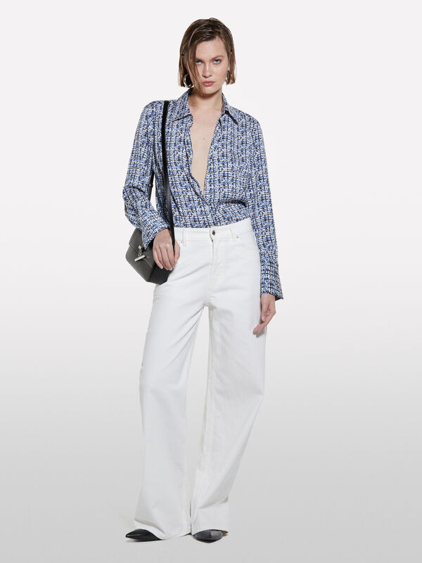 Camisa azul-claro em cetim estampado - camisas para mulher | Sisley