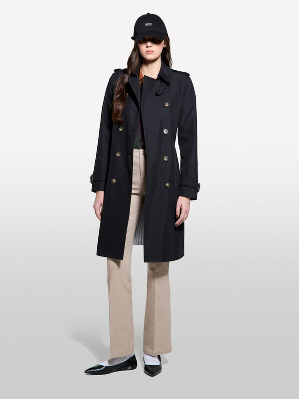Trench preto slim fit - trenches e impermeáveis para mulher | Sisley