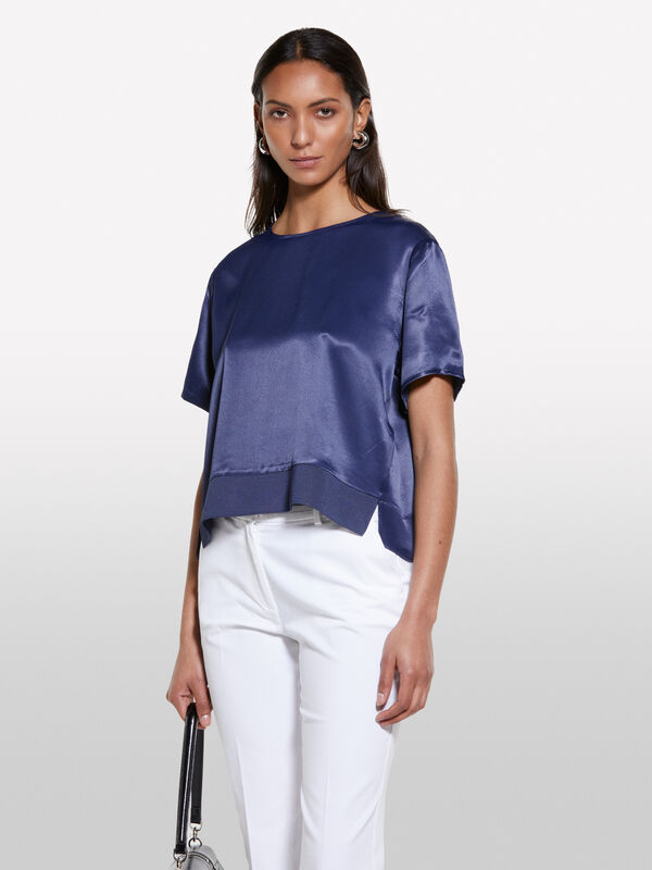 Blusa em cetim azul-escuro - blusas para mulher | Sisley