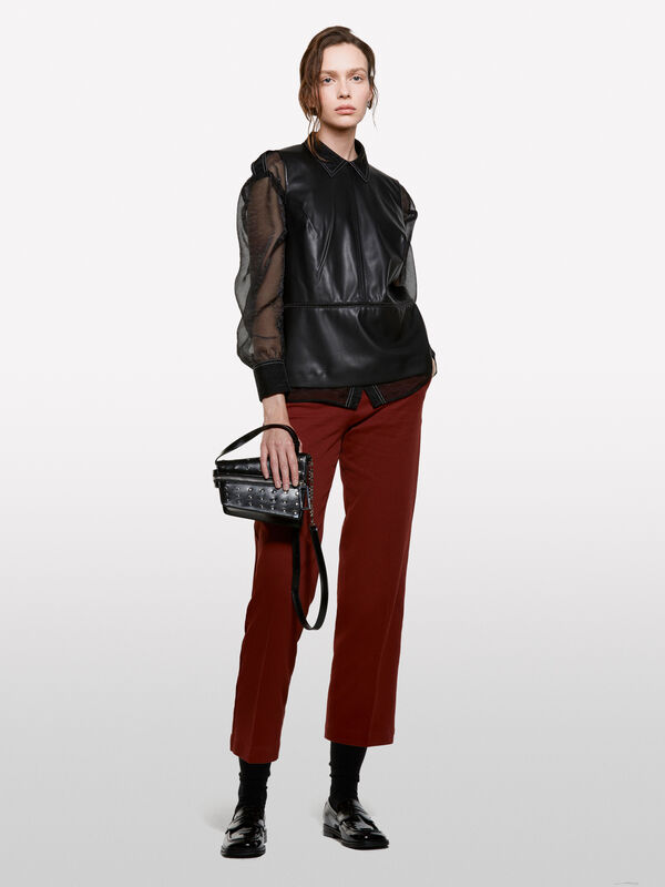 Calças vermelho tijolo de cintura subida - calças regular para mulher | Sisley
