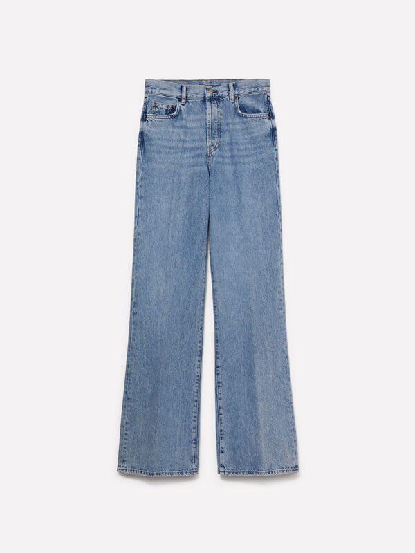 Jeans wide leg azul de cintura subida - jeans de cintura subida para mulher | Sisley