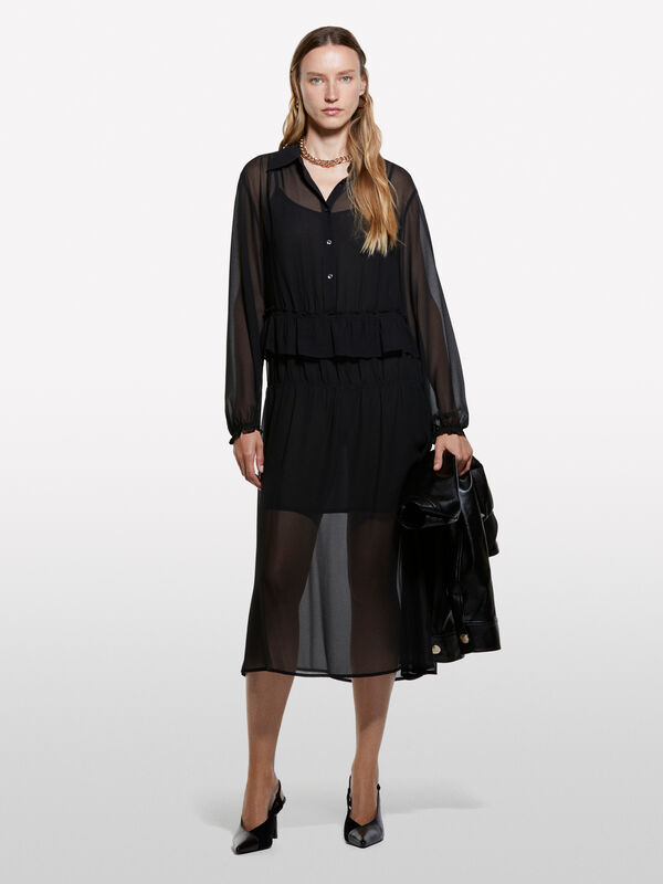 Vestido comprido com folhos - vestidos compridos para mulher | Sisley