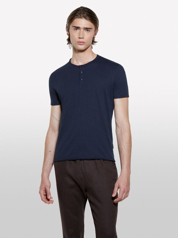 T-shirt carcela de botões azul - t-shirt de manga curta para homem | Sisley