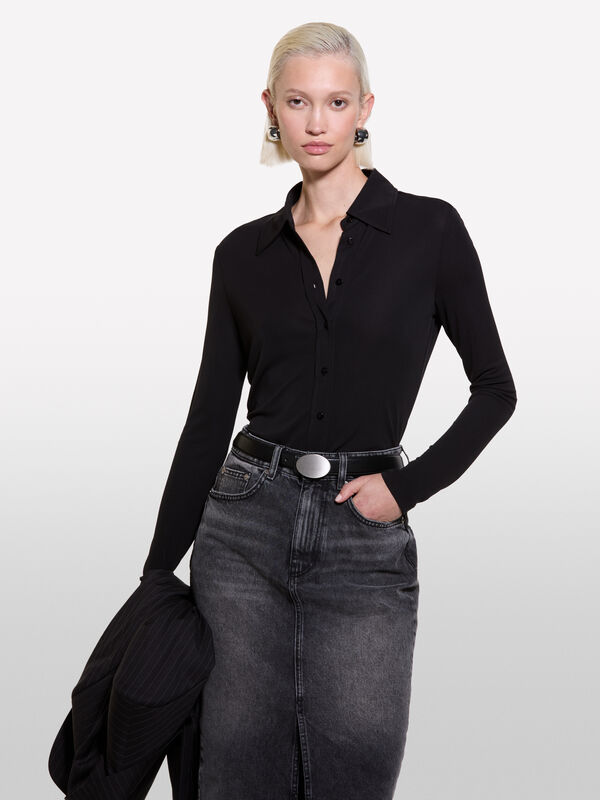 Camisa preta slim fit - camisas para mulher | Sisley