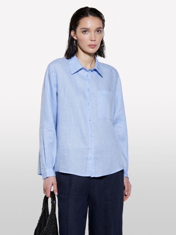 Camisa azul-claro em 100% linho - camisas para mulher | Sisley