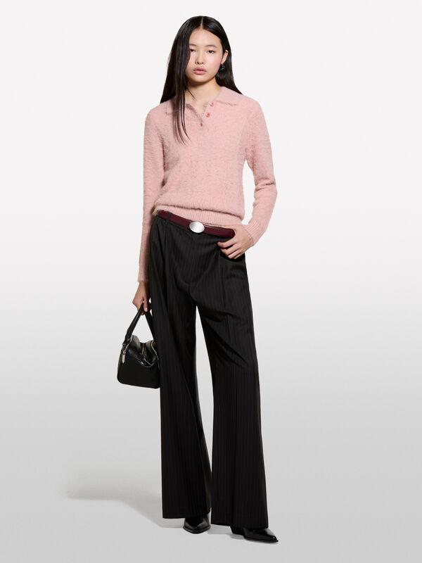 Polo rosa claro efeito pelo - camisolas decote em v para mulher | Sisley