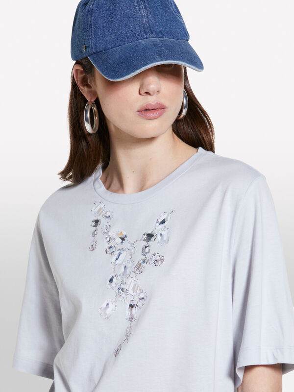 T-shirt cinzenta com estampa bijoux - t-shirt de manga curta para mulher | Sisley