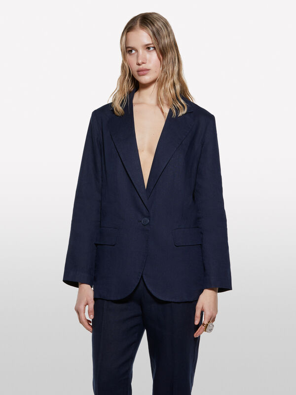 Blazer azul-escuro em 100% linho - blazers para mulher | Sisley