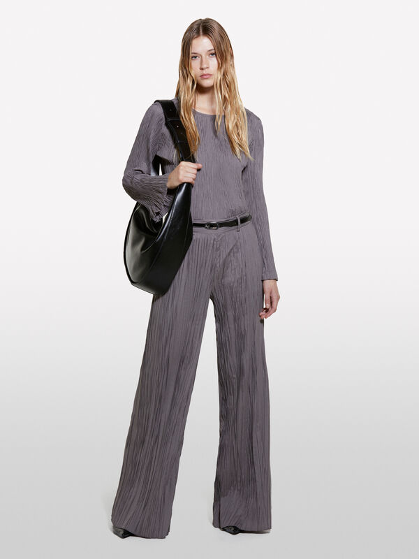 Cal&ccedil;as plissadas wide leg cinza-escuro - cal&ccedil;as palazzo para mulher | Sisley
