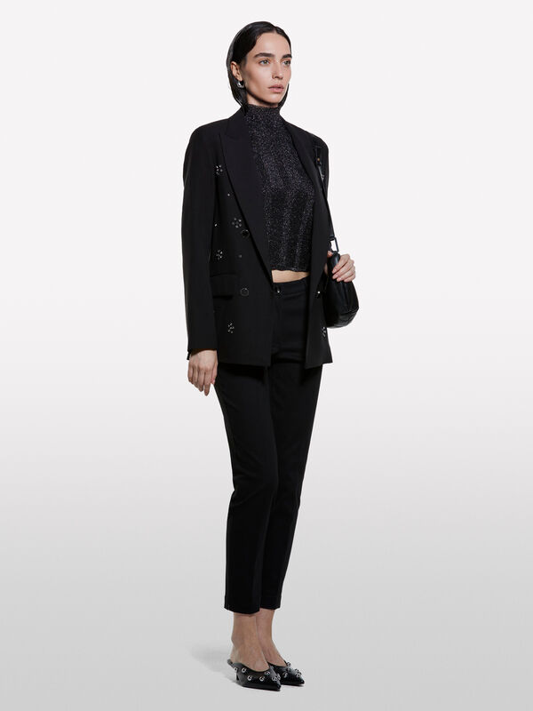 Camisola preta com insertos em lurex - camisolas gola alta para mulher | Sisley