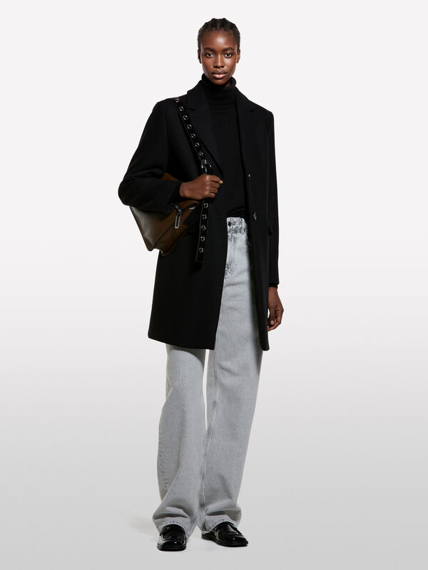 Sobretudo midi preto - sobretudos para mulher | Sisley