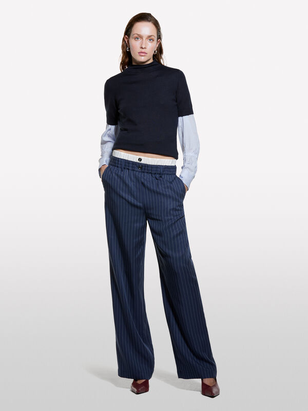 Camisola azul-escuro com meia manga - camisolas gola alta para mulher | Sisley