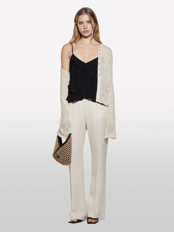 Top lingerie preto com folhos - tops para mulher | Sisley