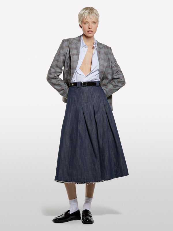 Saia rodada em denim blu - saias midi, longuette mulher | Sisley