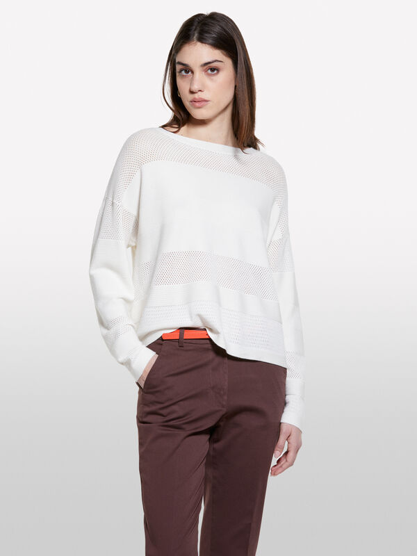 Camisola branco nata com decote à barco - camisolas decote à barco para mulher | Sisley