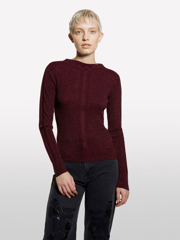 Camisola bordô com lurex - camisolas gola redonda para mulher | Sisley