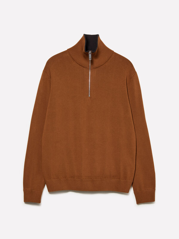 Camisola camel com fecho de correr	 - camisolas gola alta para homem | Sisley