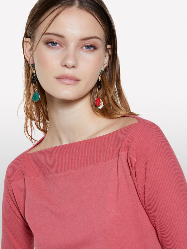 T-shirt blush com decote à barco - t-shirt de manga comprida para mulher | Sisley