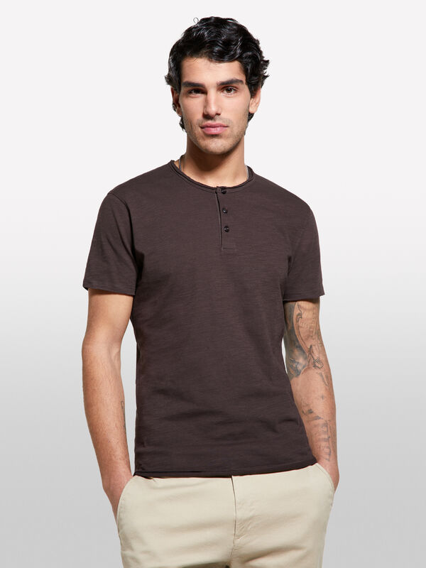 T-shirt carcela de botões marrom - t-shirt de manga curta para homem | Sisley