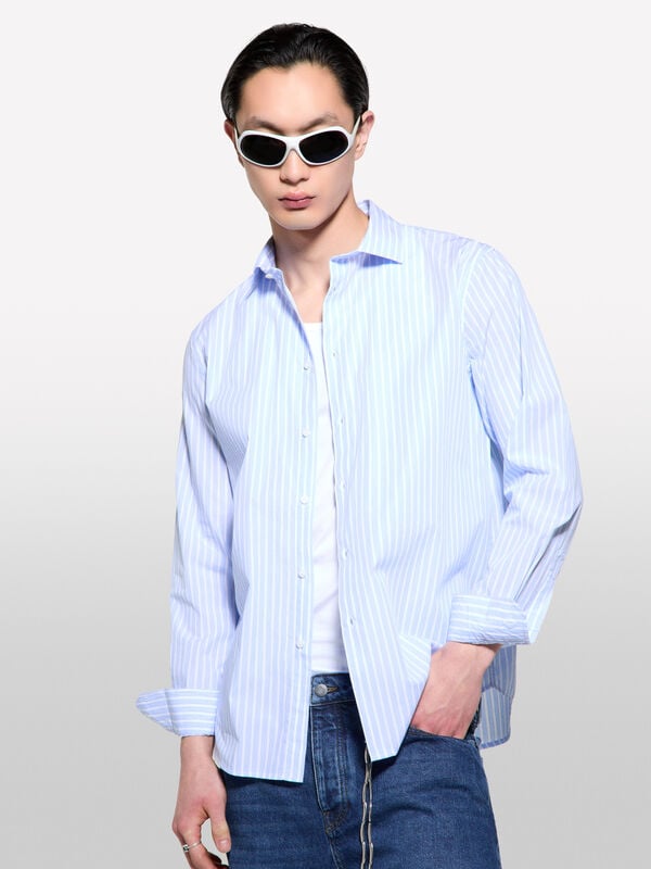 Camisa fio tinto azul-claro - camisas regular para homem | Sisley