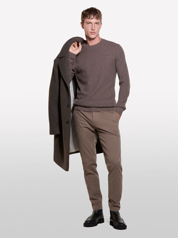 Camisola marrom em ponto 3D - camisolas gola redonda para homem | Sisley