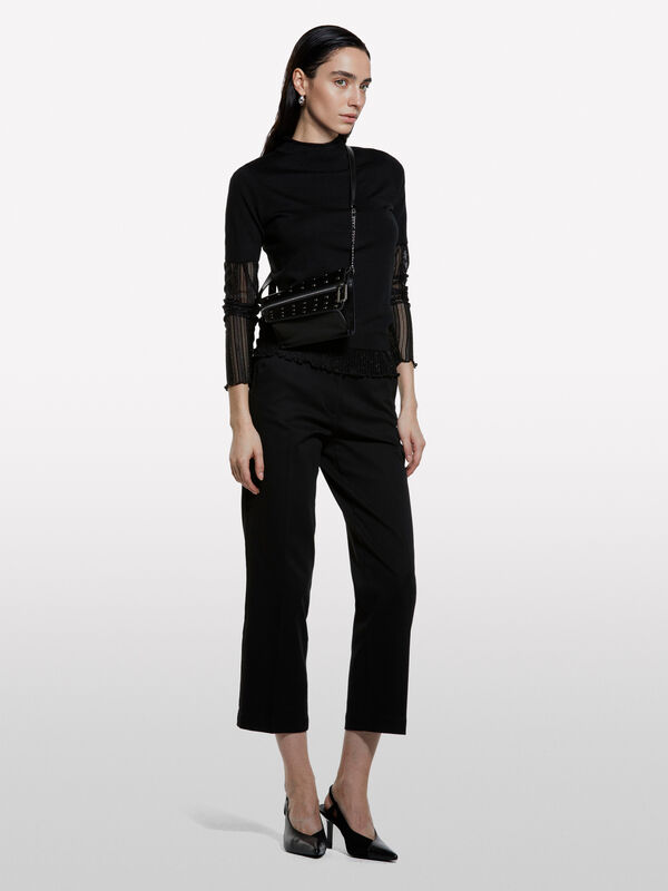 Camisola preta com meia manga - camisolas gola alta para mulher | Sisley