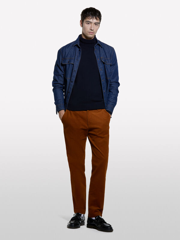 Camisola azul-escuro regular fit com gola alta - camisolas gola alta para homem | Sisley