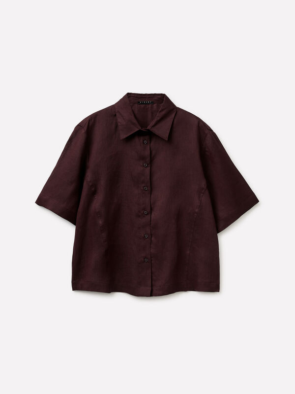 Camisa de manga curta 100% linho - camisas para mulher | Sisley