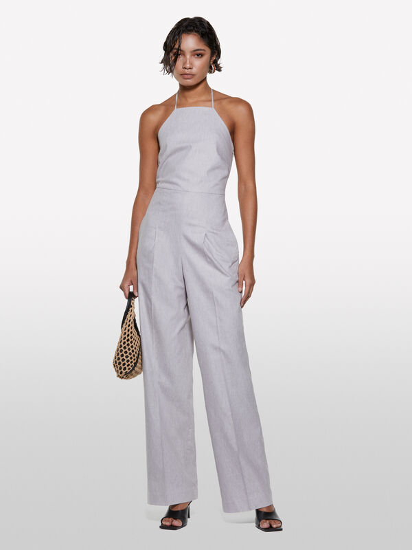 Macacão cinza-claro com decote halter - macacões jumpsuits para mulher | Sisley