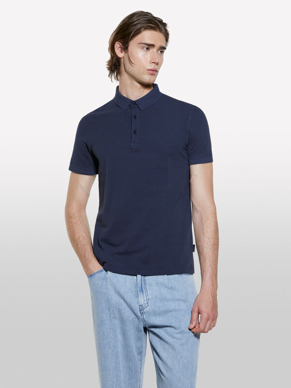 Polo azul-escuro em 100% algodão - polos para homem | Sisley