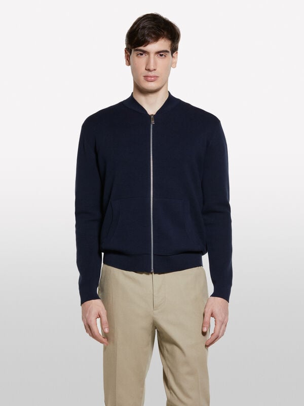 Cardigã azul-escuro 100% algodão  - cardigãs para homem | Sisley