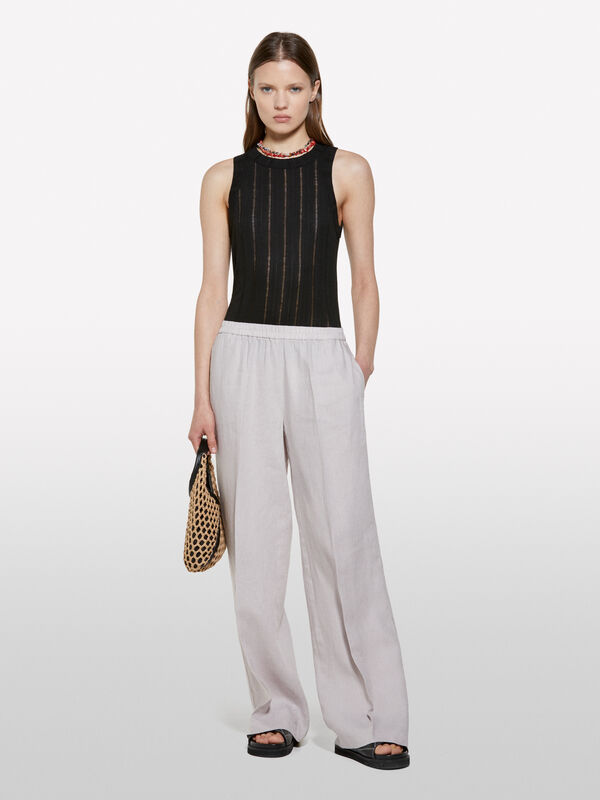 Calças cinzentas flare fit em 100% linho - calças palazzo para mulher | Sisley