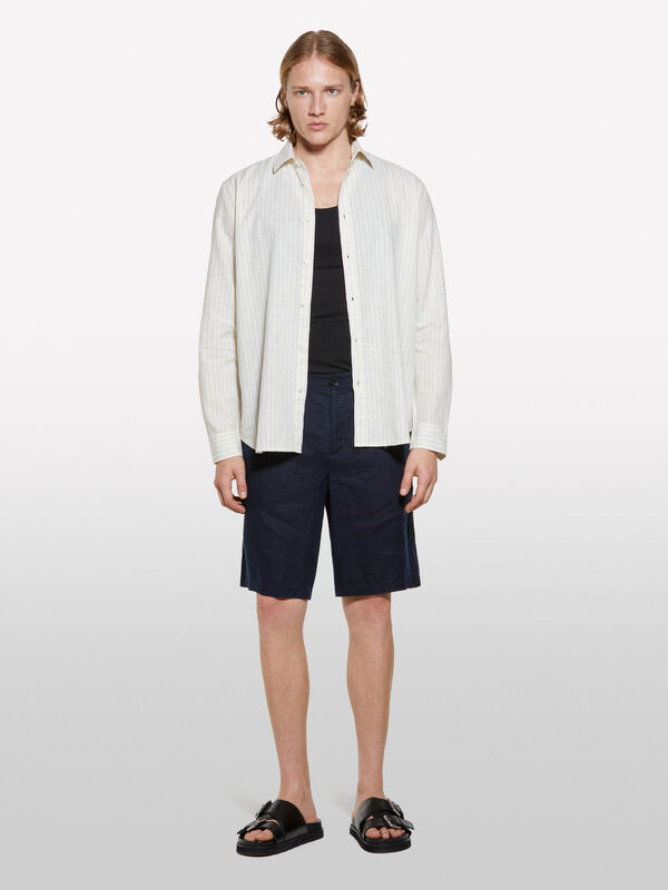 Bermuda azul-escuro em 100% linho - calças calções para homem | Sisley