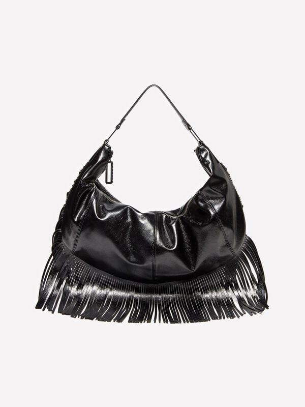 Bolsa de ombro preta com franjas - bolsas tiracolo e de ombro para mulher | Sisley