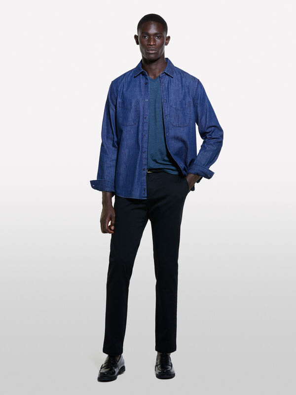 T-shirt fio tinto azul-escuro - t-shirt de manga curta para homem | Sisley