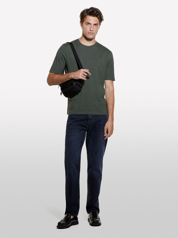 T-shirt verde militar de gola redonda 100% algodão orgânico - t-shirt de manga curta para homem | Sisley