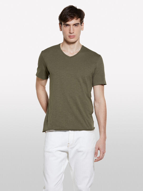 T-shirt slim fit verde militar - t-shirt de manga curta para homem | Sisley