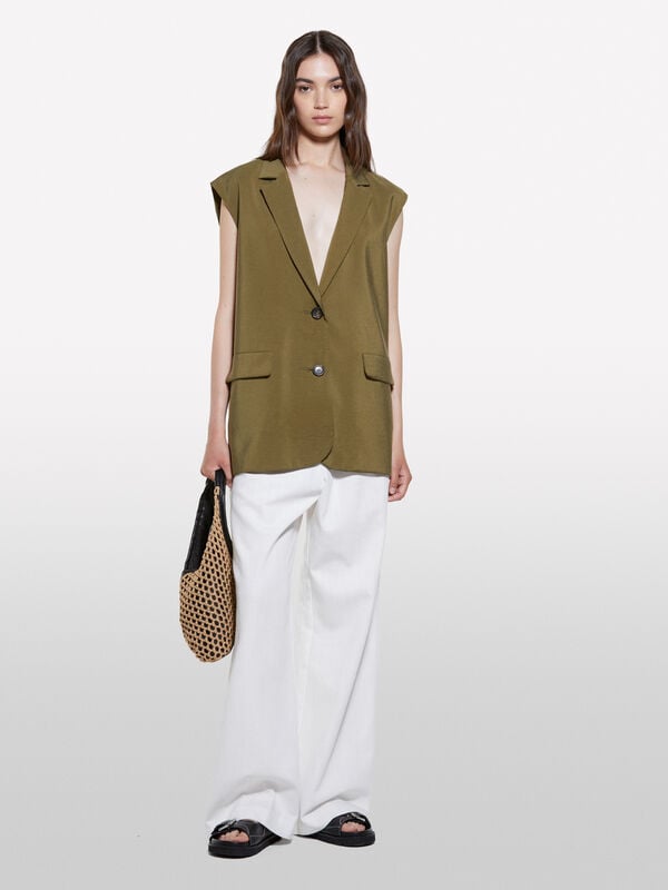 Colete verde militar efeito amassado - coletes para mulher | Sisley