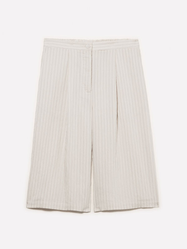 Bermudas branco nata riscadas - calças calções para mulher | Sisley