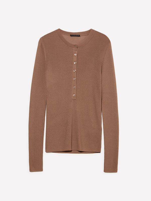 Camisola carcela de botões castanho - camisolas gola redonda para mulher | Sisley