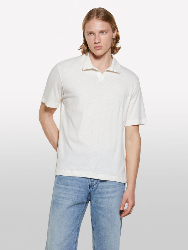 Polo branco nata em mistura de linho - polos para homem | Sisley