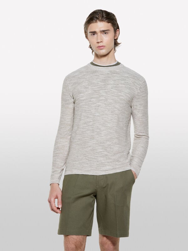 Camisola mélange bege claro - camisolas gola redonda para homem | Sisley