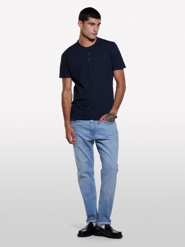 T-shirt carcela de botões azul-escuro T-shirt carcela de botões azul-escuro - t-shirt de manga curta para homem | Sisley